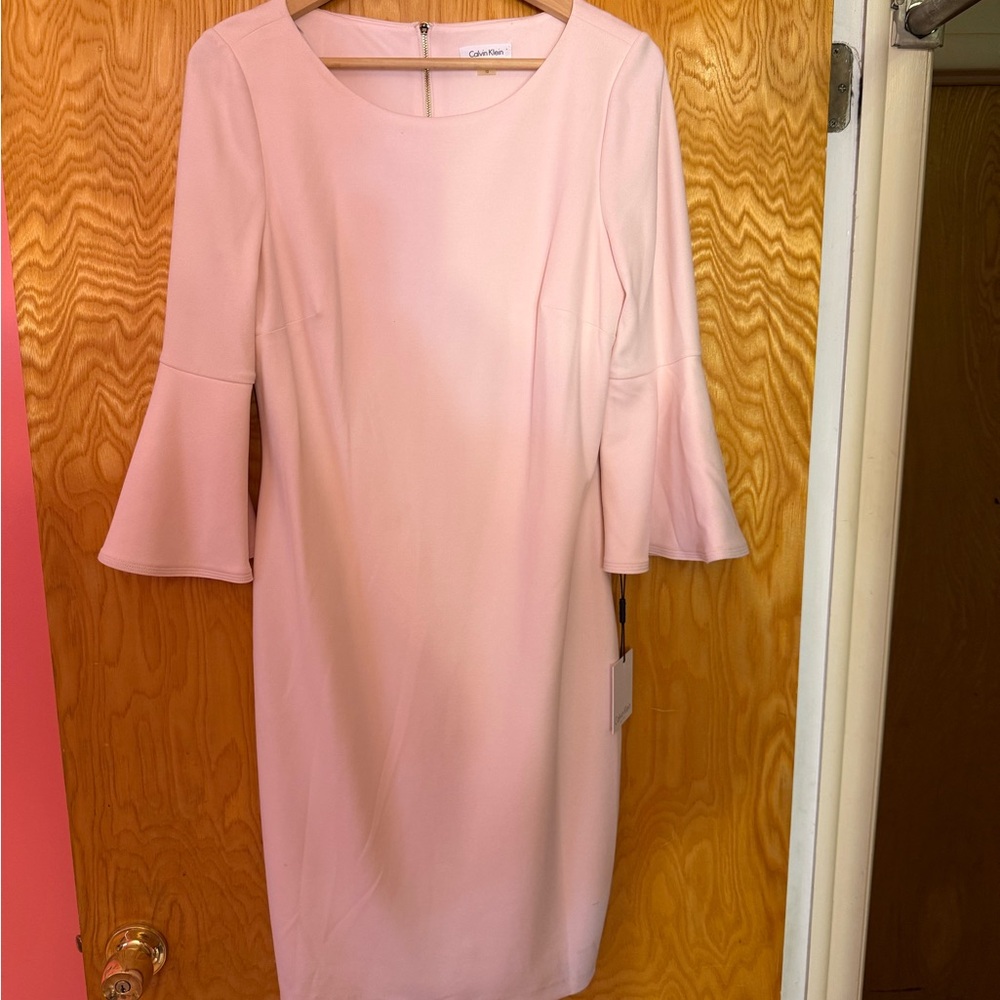 Calvin Klein Blush Pink Bell-Sleeve Midi Dress. Size 12